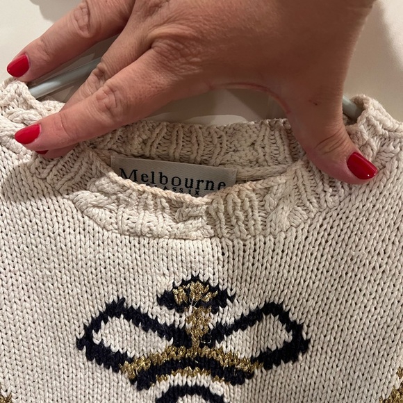 Melbourne HAND KNIT Medium Cozy Cream and Gold Nautical Crew Neck Sweater - Picture 7 of 10